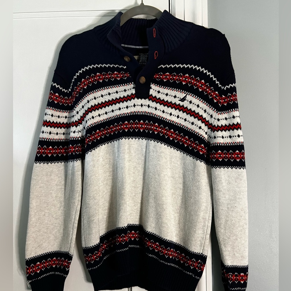 NAUTICA women’s fair Isle 1/4 button sweater